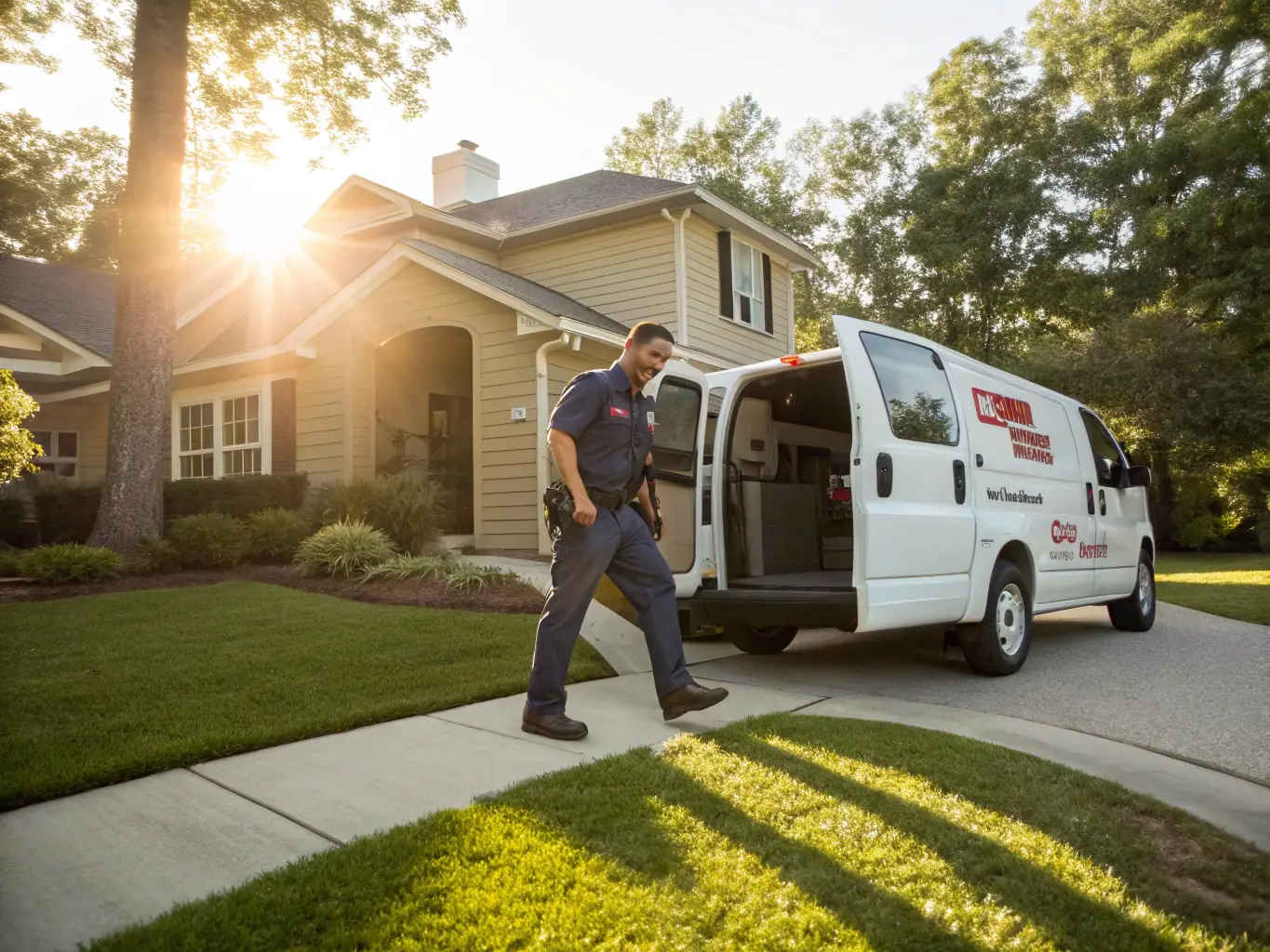 A mobile locksmith van equipped with tools and equipment parked outside a house, ready to provide 24/7 emergency assistance.