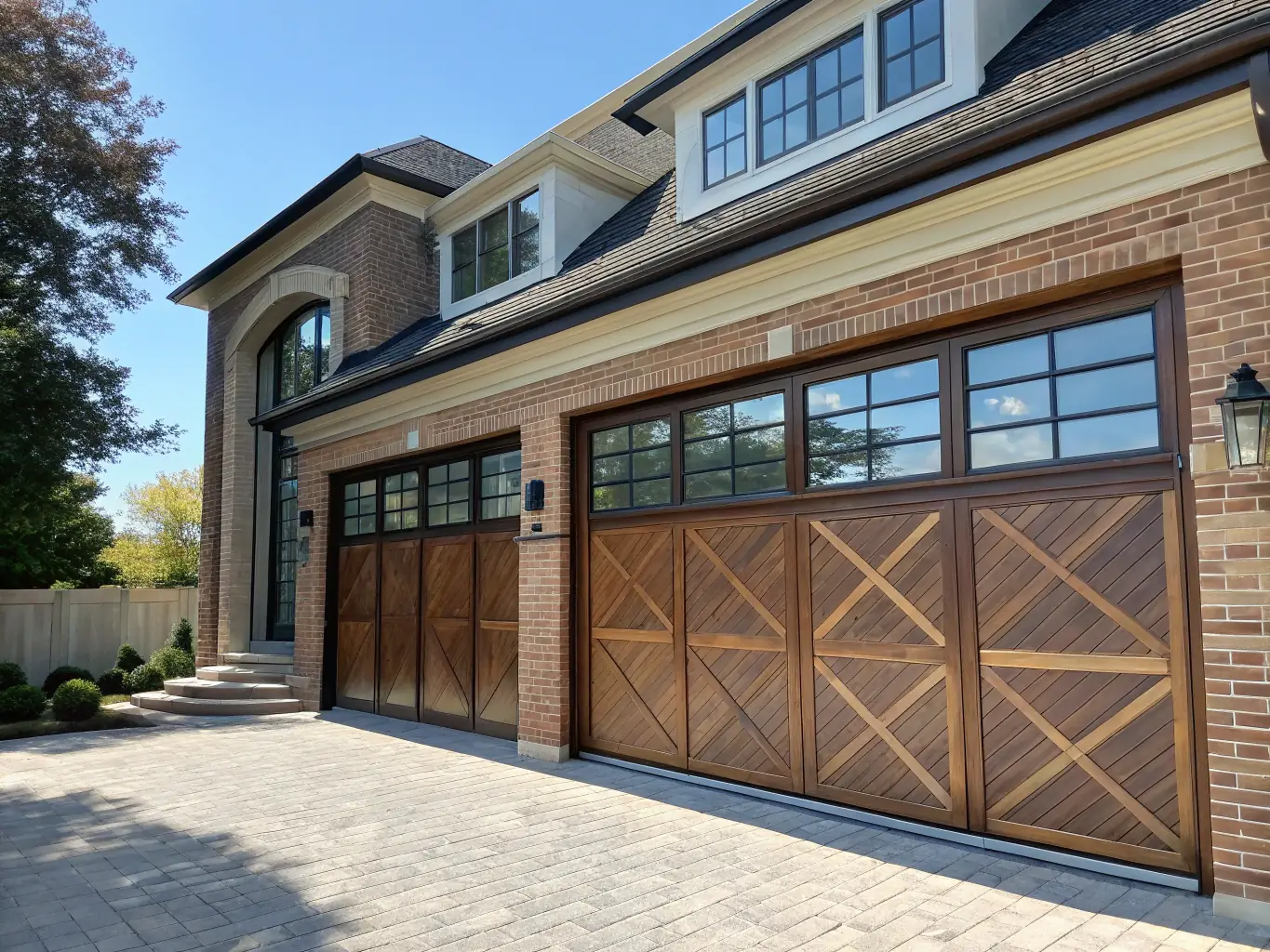 A newly installed garage door is showcased, complementing the home's architecture and enhancing curb appeal. The image emphasizes the quality and aesthetic appeal of the installation.